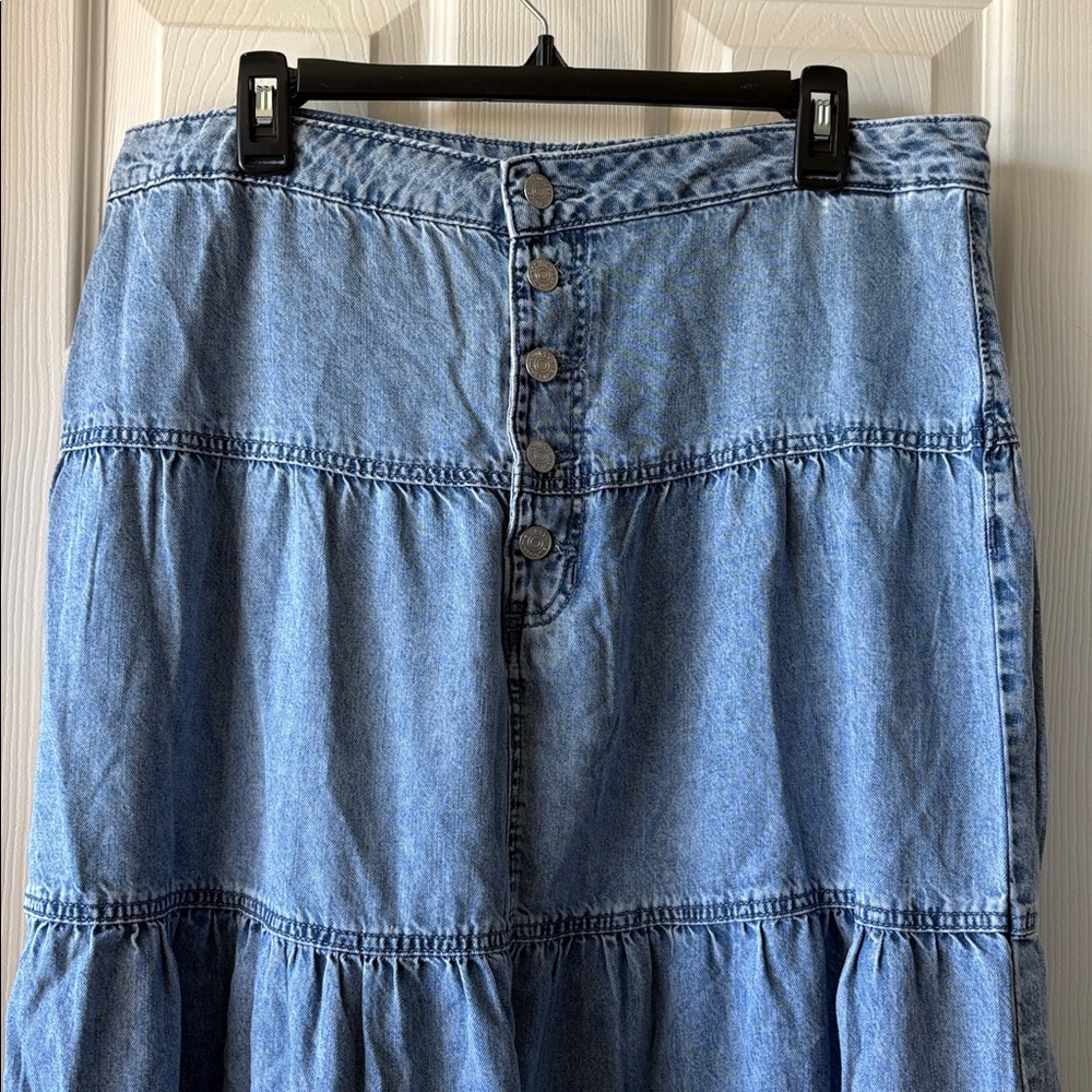 Tiered Blue Denim Maxi Skirt - Picture 3 of 6